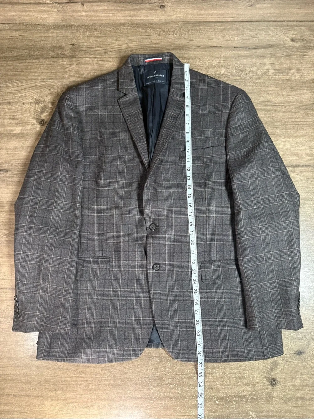 Daniel Hechter Paris Blazer Mens 46R Gray Glen Plaid 100% Wool Sport Coat